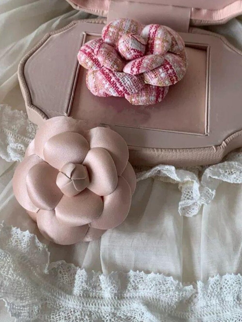 Pink Camellia Flower Brooch